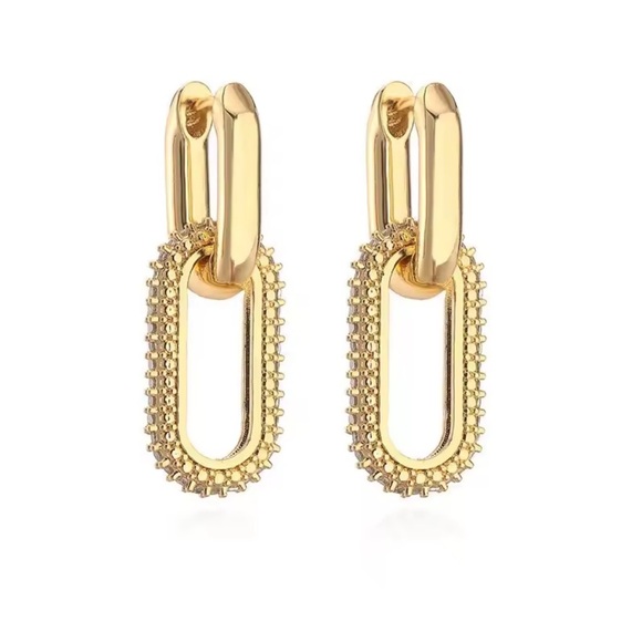 Anthropologie Elegant Gold Link Earrings - Picture 3 of 5